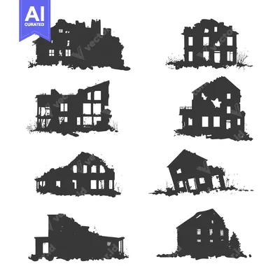 Aset premium populer: Six Silhouettes of Ruined and Abandoned Houses