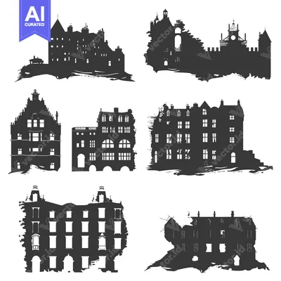 Six Silhouettes of Ruined Buildings