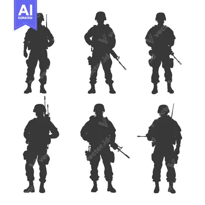 Six Silhouettes of Soldiers in Combat Gear