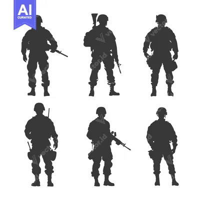 Six Silhouettes of Soldiers in Various Poses