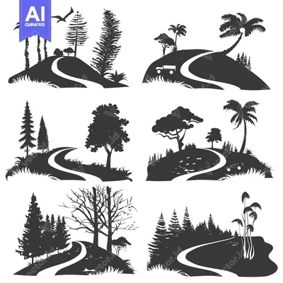 Six Silhouettes of Winding Roads Through Diverse Landscapes