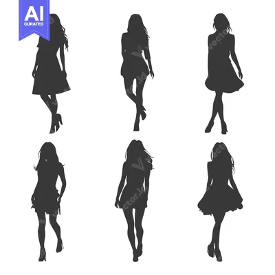 Six Silhouettes of Women in Dresses and High Heels