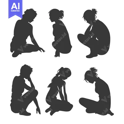Six Silhouettes of Women Sitting in Different Poses