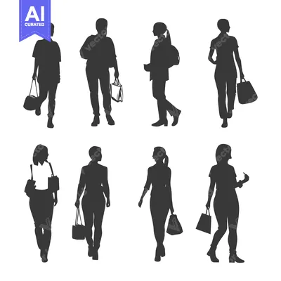 Aset premium populer: Six Silhouettes of Women Walking with Bags