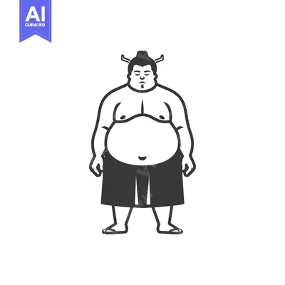 Premium design asset: A Black and White Illustration of a Sumo Wrestler in a Fighting Stance