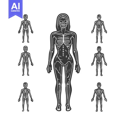 Six Skeletons of Humans Standing in a Row