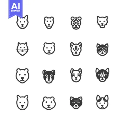 Aset premium populer: Sixteen Black and White Animal Head Icons