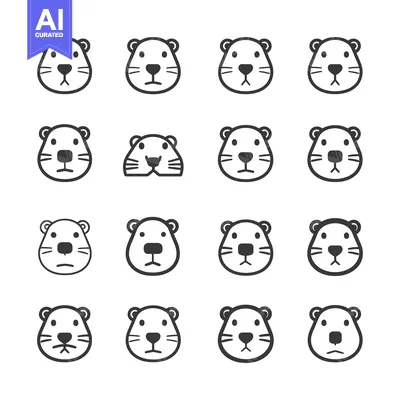 Aset premium populer: Sixteen Black and White Cartoon Otter Faces