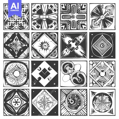Premium design asset: Sixteen Black and White Geometric Tile Designs