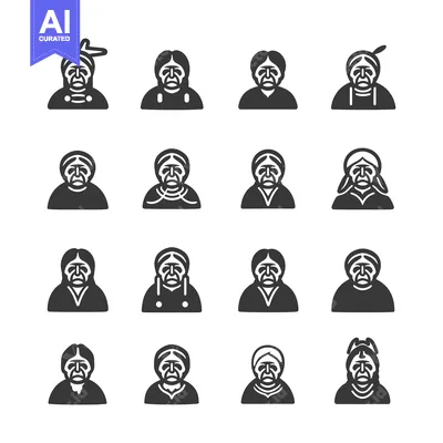Sixteen Black and White Illustrations of Native American Elders