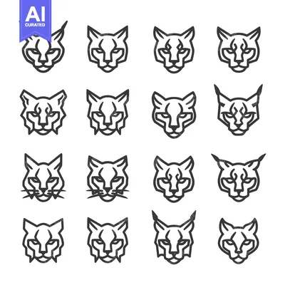 Popular premium asset: Sixteen Black and White Line Art Illustrations of Lynx Faces