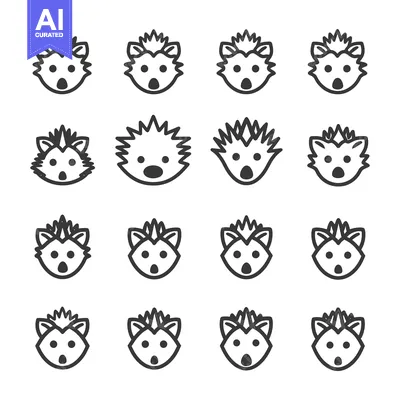 Popular premium asset: Sixteen Black and White Line Drawings of Hedgehog Heads