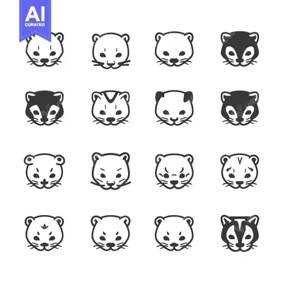 Popular premium asset: Sixteen Black and White Line Drawings of Weasel Faces