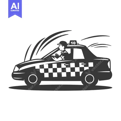 A Black and White Illustration of a Taxi Driver Behind the Wheel