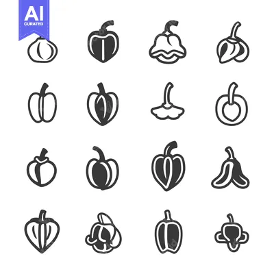 Aset premium populer: Sixteen Black and White Outline Drawings of Different Pepper Shapes