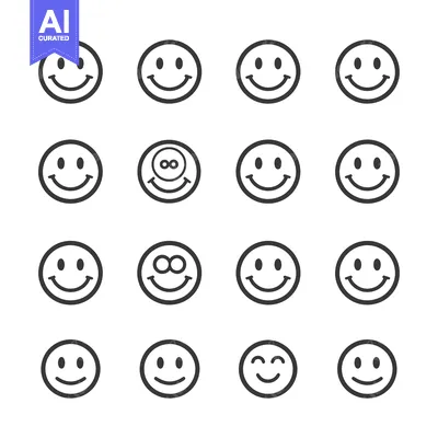 Premium design asset: Sixteen Black and White Outline Smiley Face Icons