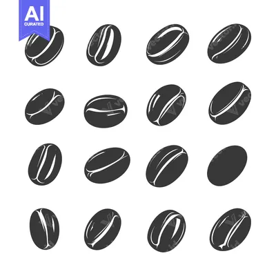 Popular premium asset: Sixteen Black and White Silhouettes of Coffee Beans in Various Orienta