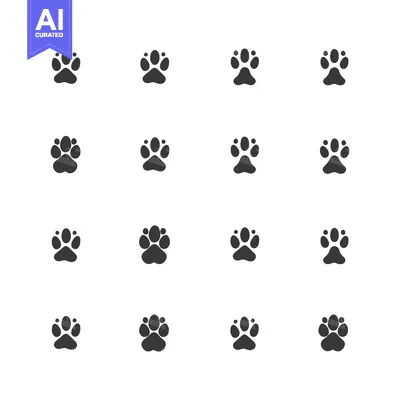 Sixteen Black Paw Prints Arranged in a Grid on White Background