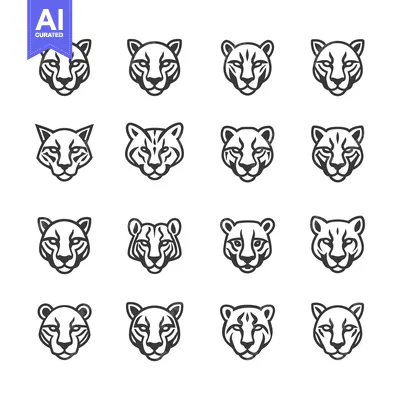 Popular premium asset: Sixteen Cheetah Head Icons in Black and White
