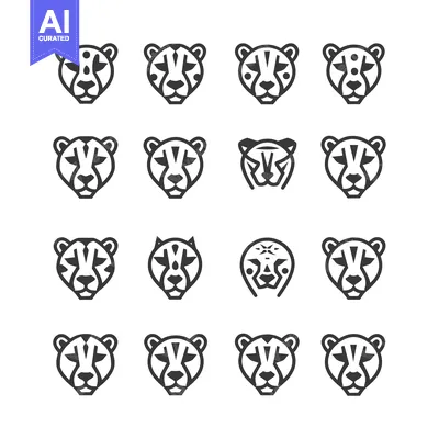 Aset premium populer: Sixteen Cheetah Head Icons in Different Styles