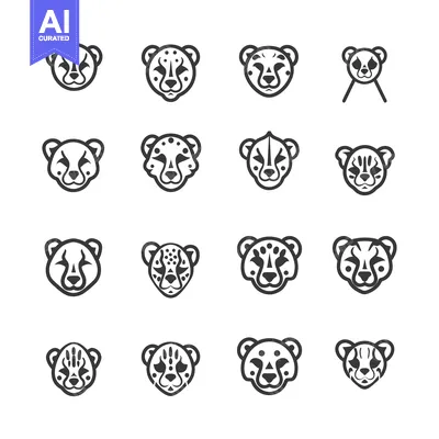 Sixteen Cheetah Head Icons in Various Styles