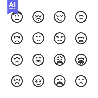 Sixteen Circular Emojis Depicting Various Facial Expressions
