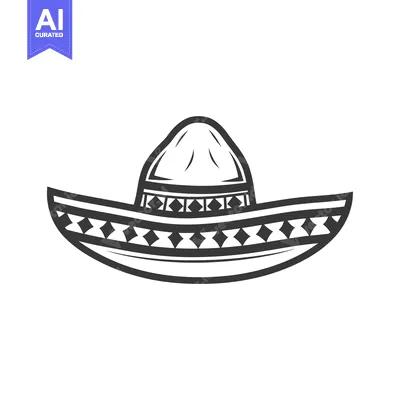 Premium design asset: A Black and White Illustration of a Traditional Mexican Sombrero