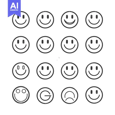 Aset premium populer: Sixteen Circular Smiley Face Variations with Different Eye and Mouth S