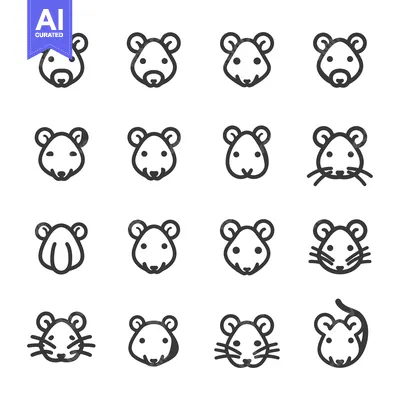 Aset desain premium: Sixteen Different Line Art Mouse Head Icons