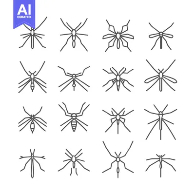 Sixteen Different Outline Styles of Mosquito Illustrations