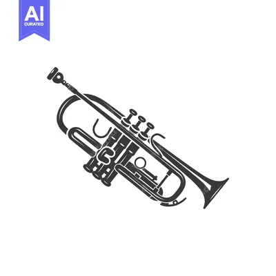 A black and white illustration of a trumpet