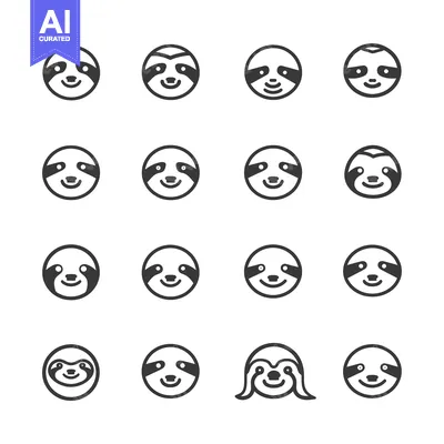 Popular premium asset: Sixteen Different Variations of a Cartoon Sloth Face Icon