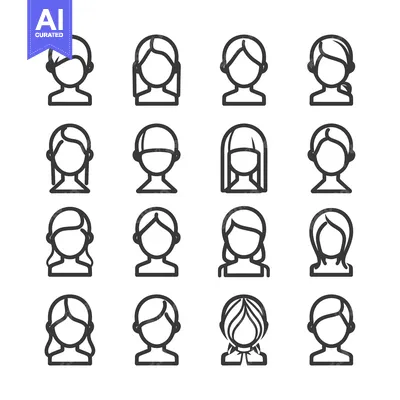 Sixteen Female Avatar Icons with Different Hairstyles