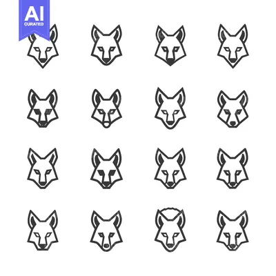 Aset premium populer: Sixteen Geometric Line Drawings of a Wolf's Head