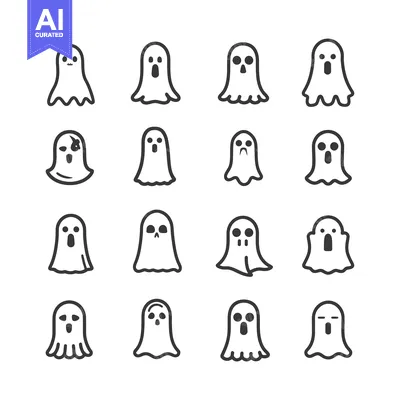 Sixteen Ghost Icons with Different Facial Expressions