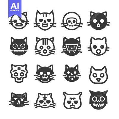 Aset premium populer: Sixteen Halloween Cat Icons with Various Facial Expressions