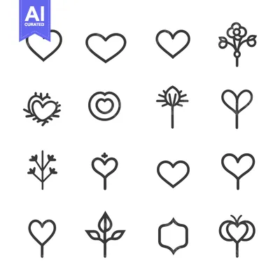 Aset desain premium: Sixteen Heart and Flower Line Art Icons