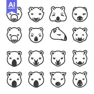 Aset premium populer: Sixteen Line Art Animal Heads with Various Expressions