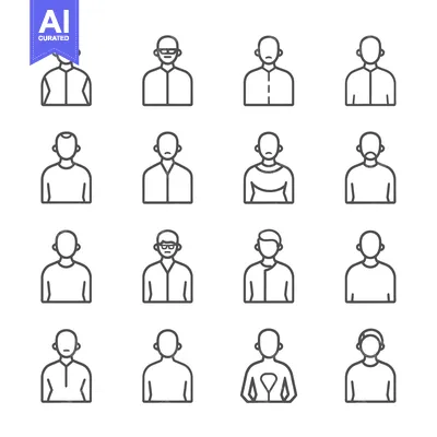 Aset premium populer: Sixteen Line Art Icons Depicting Different Male Personalities