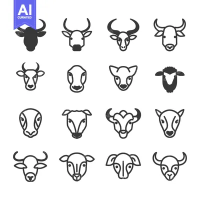 Popular premium asset: Sixteen Line Art Icons of Cattle and Sheep Heads