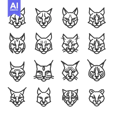 Popular premium asset: Sixteen Line Art Illustrations of Lynx Heads Facing Forward