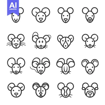 Premium design asset: Sixteen Line Art Illustrations of Mouse Faces
