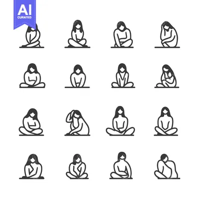 Aset premium populer: Sixteen Line Art Illustrations of Women Sitting in Various Poses