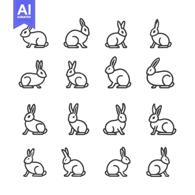 Aset premium populer: Sixteen Line Drawings of Bunnies in Various Poses