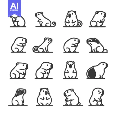 Sixteen Line Drawings of Capybaras in Various Poses