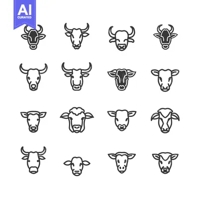 Popular premium asset: Sixteen Line Drawings of Cow and Bull Heads