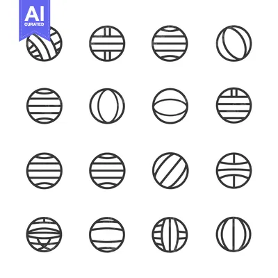 Sixteen Line Drawings of Different Ball Types