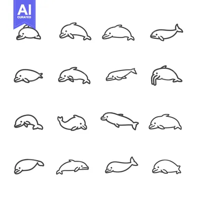 Aset premium populer: Sixteen Line Drawings of Dolphins in Various Poses