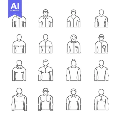 Sixteen Line Drawings of Men Wearing Various Styles of Clothing