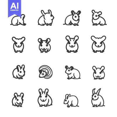 Premium design asset: Sixteen Line Drawings of Rabbits in Various Poses